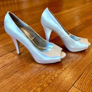 David’s Bridal Dyeable Satin Platform Peep Toe